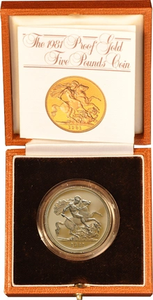 Pièce Quintuple Souverain Or 1981 en Boîte