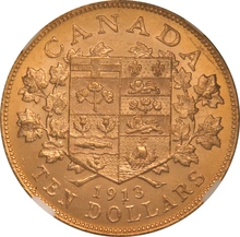 Pièce 10 Dollars Or Canada 1913 NGC MS64