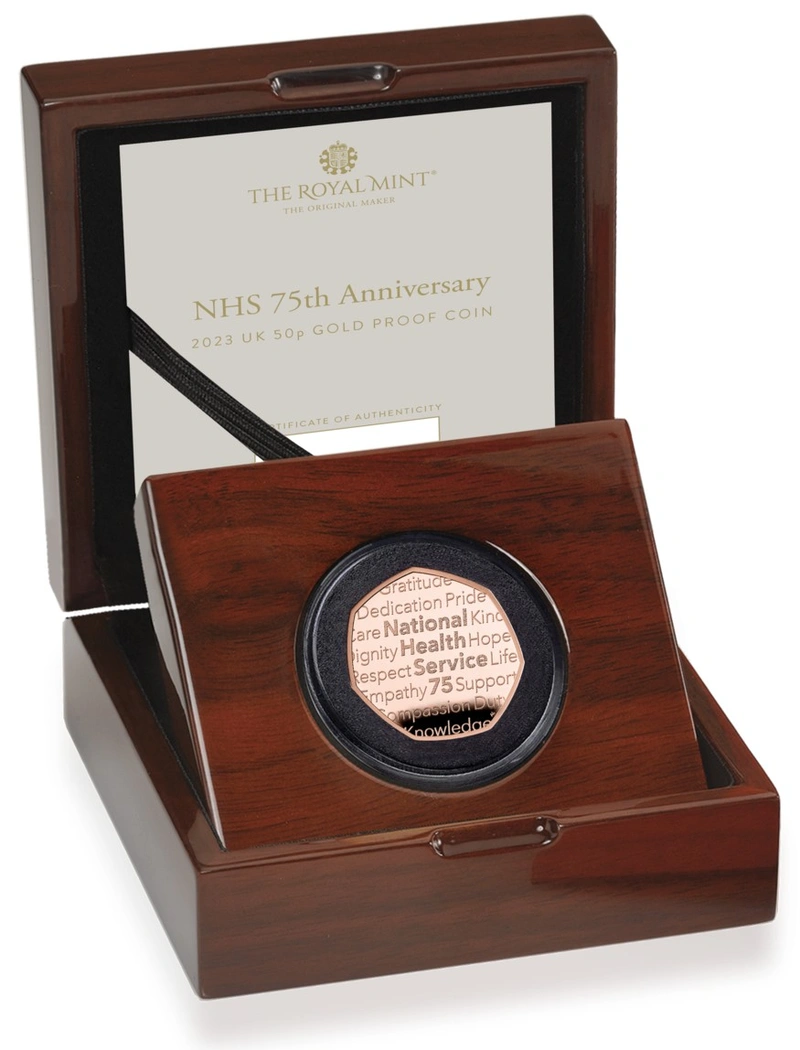 Pièce 50 Pence Or 2023 75 Ans de la NHS BE en Boîte