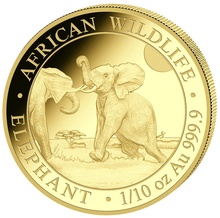 Pièce d'or éléphant somalien de 1/10 once 2024
