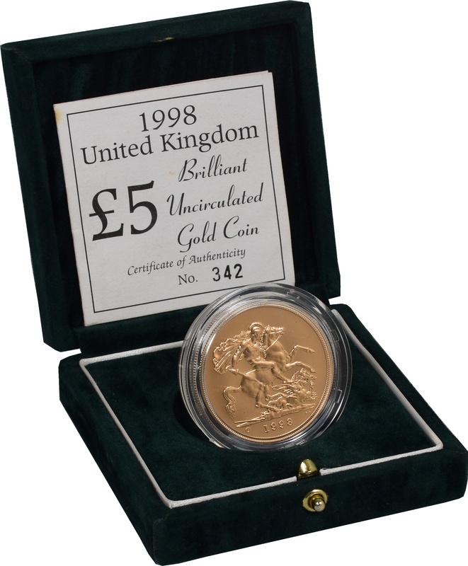 1998 Brilliant Uncirculated Gold Five Pound Coin (Quintuple Sovereign)