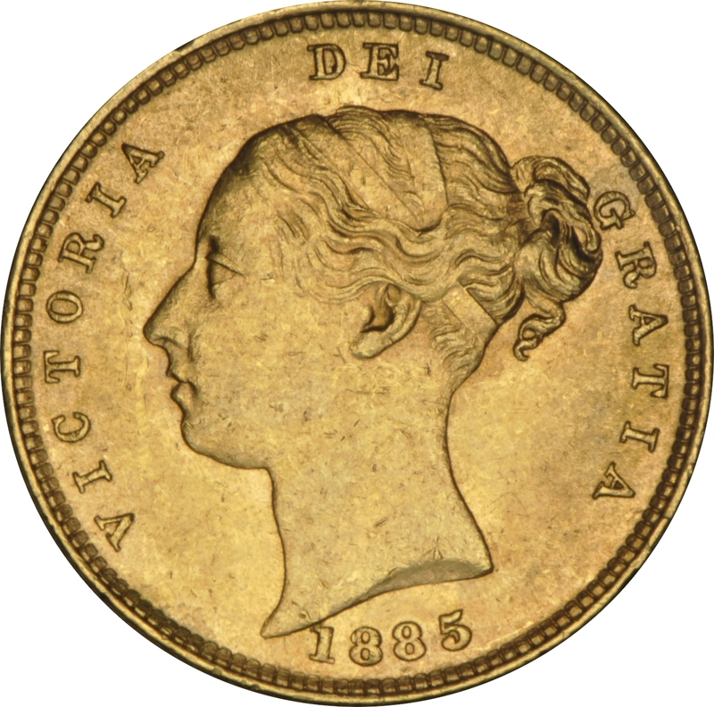 Pièce Demi Souverain Or 1885 Victoria Tête Jeune Revers Armoiries Londres NGC MS61