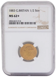 Pièce Demi Souverain Or 1883 Victoria Tête Jeune Revers Armoiries Londres NGC MS62+
