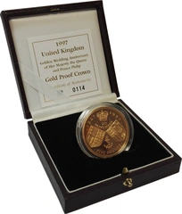 Pièce Quintuple Souverain Or 1997 £5 Noces d'Or en Boîte