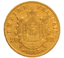 Pièce 20 Francs Or Napoléon III Tête Laurée 1863 BB