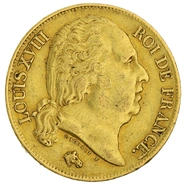 Pièce 20 Francs Or Louis XVIII Tête Nue 1817 Q