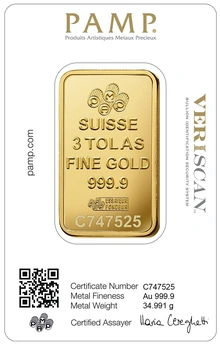 Lingot d'Or 3 Tola PAMP