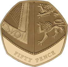 Pièce 50p Pence Or 2008 Bouclier Royal BE