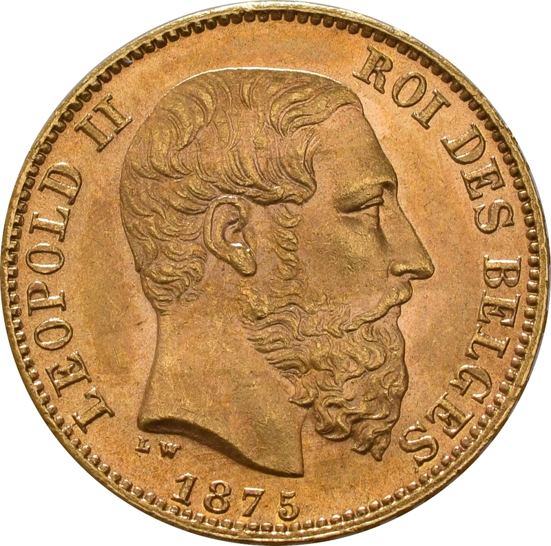 1870-1882 Belgian 20 Franc Gold Coin Leopold II Type 2