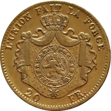 Pièce 20 Francs Or Belges Leopold II Type 1