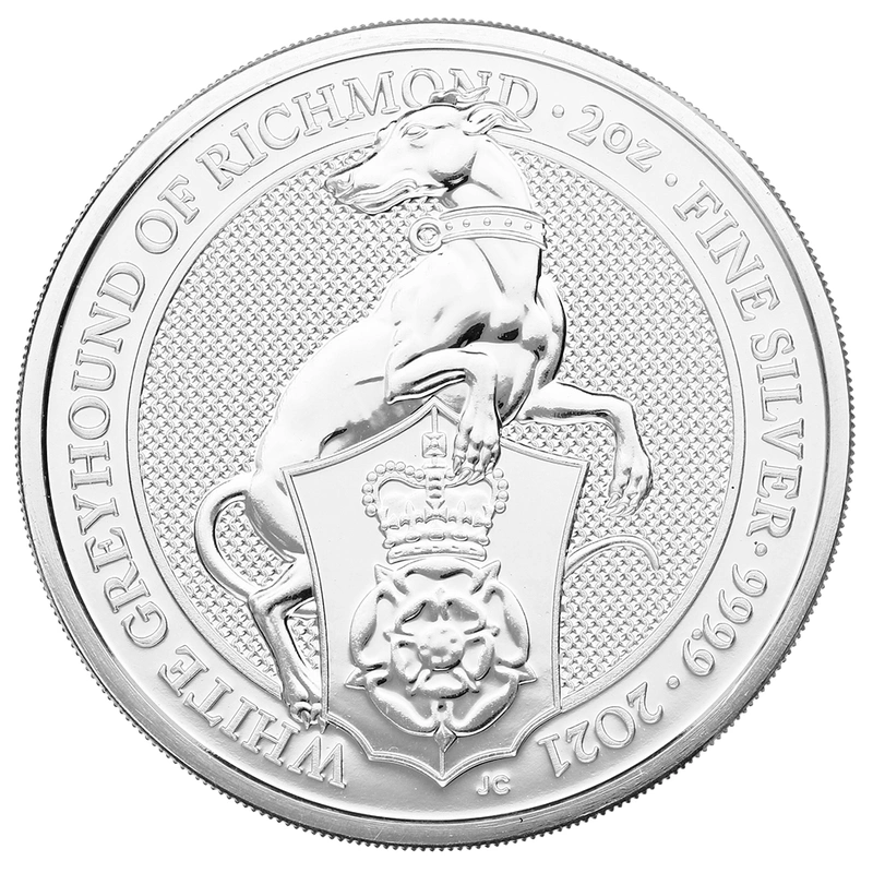 Pièce Royal Mint Queen's Beasts Argent 2 Onces 2021 Le Lévrier Blanc de Richmond