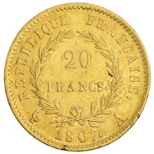 20 Francs Or Napoléon I Tète Nue (Type Transitoire) 1807 A
