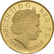 Pièce Quintuple Souverain Or 2000 Reine Mère en Boîte