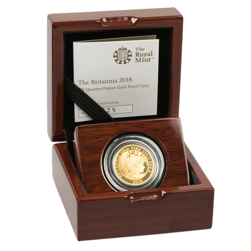 Pièce Britannia Or 1/4 Ounce 2018 BE Dans un Coffret