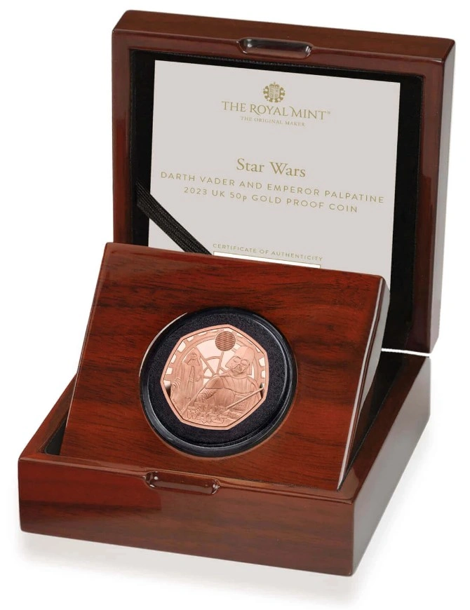 Pièce 50 Pence Or 2023 Star Wars Dark Vador et l'Empereur Palpatine BE en Boîte