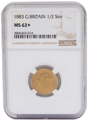 Pièce Demi Souverain Or 1883 Victoria Tête Jeune Revers Armoiries Londres NGC MS62+