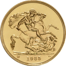 Pièce Quintuple Souverain Or 1985 Brillant Universel en Boîte