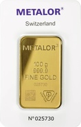 Lingot d'or de 100 grammes - Metalor minted