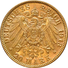 Pièce 20 Mark Or Allemand Hambourg 1875 à 1913