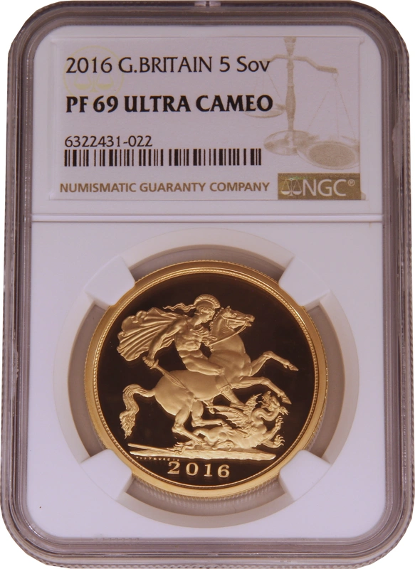2016 - Gold £5 Proof Coin James Butler Effigy NGC PF69