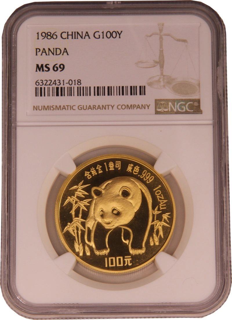 Pièce Panda Or 1 Once 1986 NGC MS69