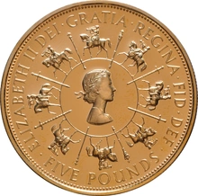 Pièce Quintuple Souverain Or 1993 £5 Elisabeth II 40 Ans Couronnement en Boîte