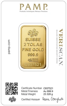 Lingot d'Or 2 Tola Pamp