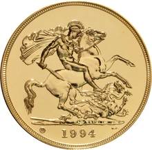 Pièce Quintuple Souverain Or 1994 en Boîte
