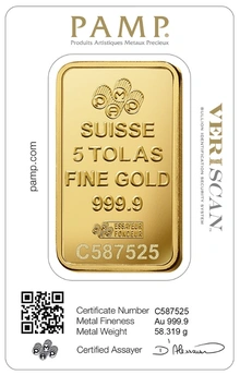 Lingot d'Or 5 Tola Pamp