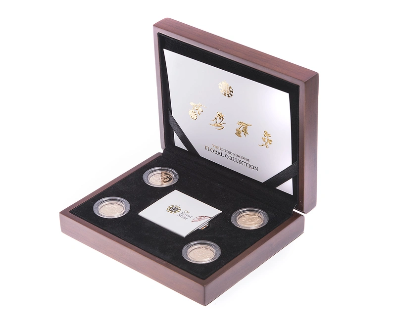 4 Pièces Royal Mint 1 Livre Or 2013 Collection Florale BE en Boîte