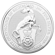 Pièce Royal Mint Queen's Beasts Argent 2 Onces 2021 Le Lévrier Blanc de Richmond