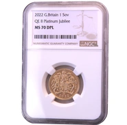 Pièce Souverain Or 2022 Jubilé de Platine MS70 Ngc