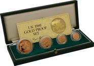 Ecrin de collection de 4 souverains en or- 1980