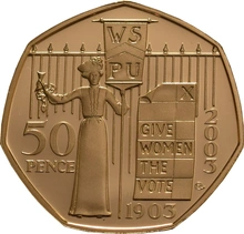 Pièce 50 Pence Or 2003 l'Union Sociale et Politique des Femmes BE en Boîte