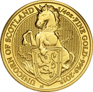 Collection Royal Mint Queen's Beasts en or 1/4 once 2018 - Licorne d'Ecosse