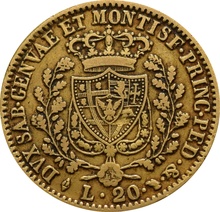 Pièce d'or sarde de 20 lires 1828 Carlo Felice