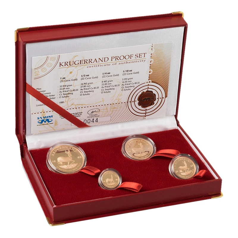 4 Pièces Krugerrand Or 1 Once 2008 BE en Boîte