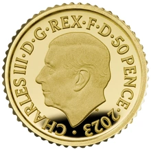 Pièce 50 Pence Or 1/40 Once 2023 75ème Anniversaire Charles III en Boîte