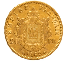 Pièce 20 Francs Or Napoléon III Tête Laurée 1862 BB