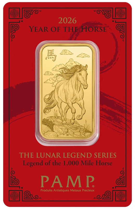 1oz Gold Bar 2026 Year of the Horse PAMP