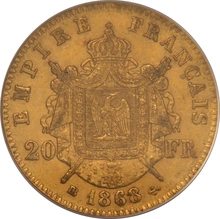 Pièce 20 Francs Or Napoléon III Tête Laurée 1868 BB PCGS MS62