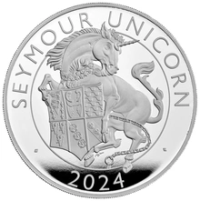 Pièce Tudor Beasts Argent 5 Onces 2024 Licorne Seymour BE en Boîte