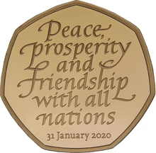 Pièce 50 Pence Or 2020 Retrait de l'Union Européenne Piéfort en Boîte