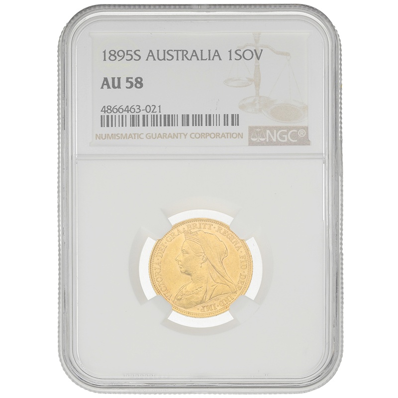 1895 Gold Sovereign - Victoria Old Head - S NGC AU58