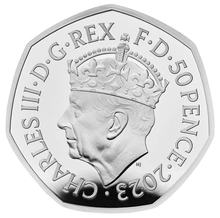 Pièce 50 Pence Argent 2023 Couronnement Charles III BE en Boîte