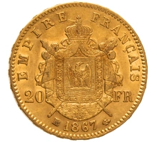 Pièce 20 Francs Or 1867 Napoléon III BB