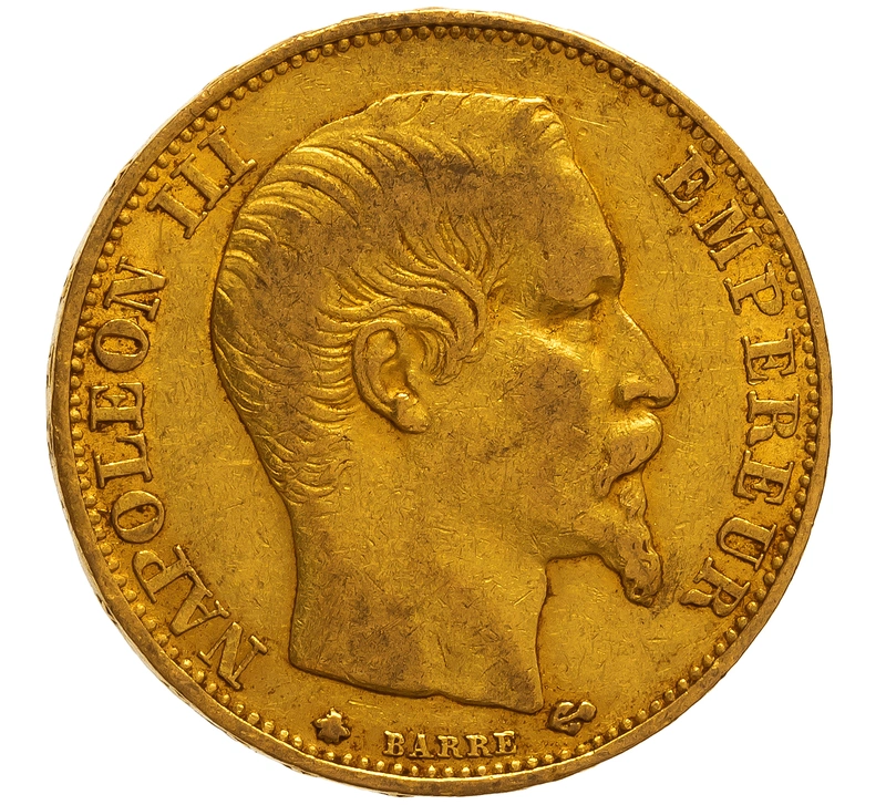 1859 20 French Francs - Napoleon III Bare Head - BB