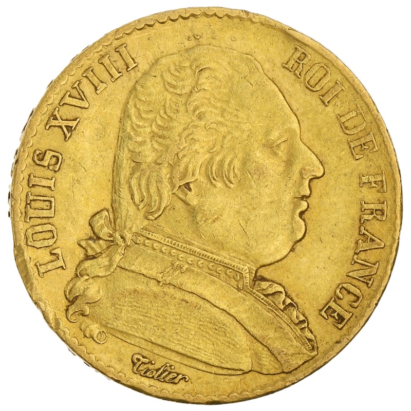 20 Francs Or Louis XVIII Buste Habillé 1814 A