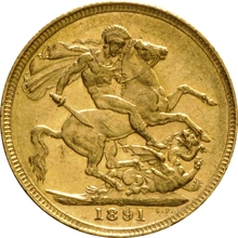 Pièce Souverain Or 1891 Victoria Tête Jubilée (S)