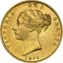 Pièce Demi Souverain Or 1869 Victoria Tête Jeune Revers Armoiries Londres NGC AU55